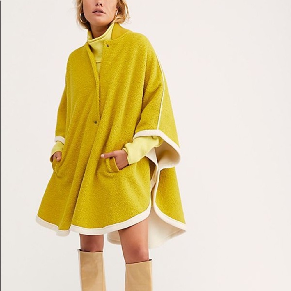 Free People XS/S stone cold circle cape mustard yellow boucle 0110